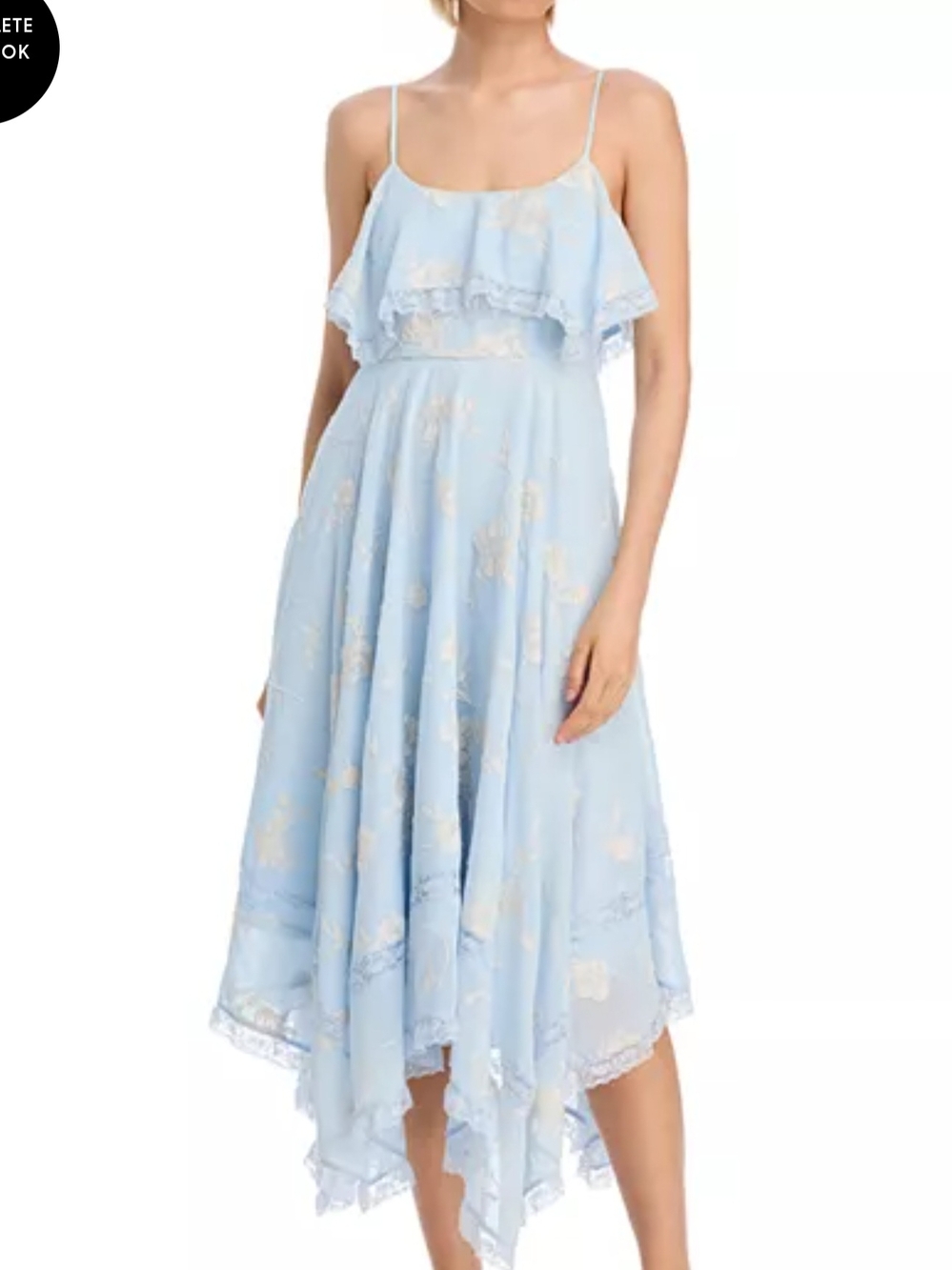 Light Blue Floral Ruffle Handkerchief Hem Dress